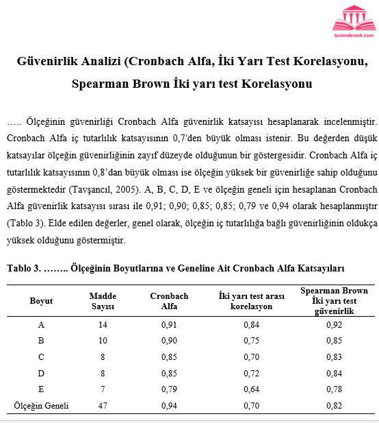 güvenirlik analizi, cronbach alfa